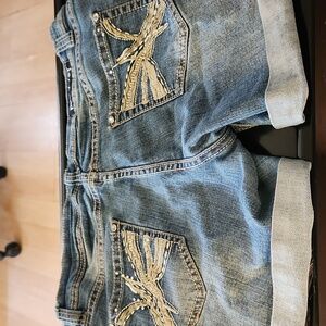 Red Rivet Denim Shorts